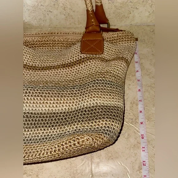 The Sak Cambria Crochet Woven Shoulder Bag Tote Sand Stripe - Picture 5 of 13